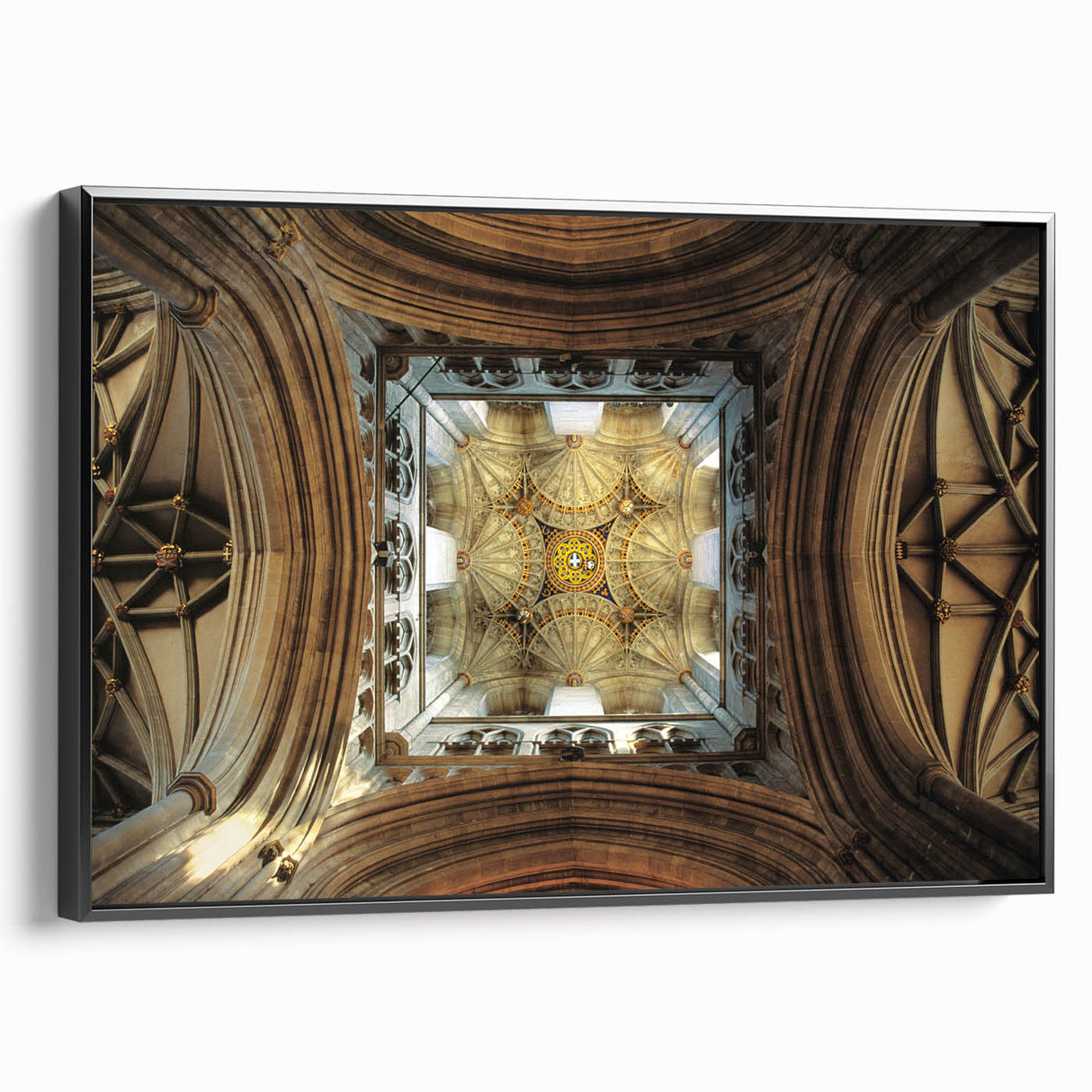 Black and white wall art featuring a vintage poster-style landscape of Canterbury, New Zealand on framed canvas.