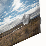 Large abstract wall art print of Otago, New Zealand, in muted earth tones on acrylic glass, ideal for dining room decor.