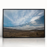 Large abstract wall art depicting Otago, New Zealand landscape in muted earth tones, framed in black acrylic.