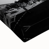 Black and white landscape art painting of Mount Taranaki in New Zealand on stretched canvas, ideal for bedroom wall art.