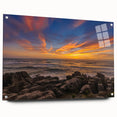 Acrylic print of a large abstract depiction of the New Zealand West Coast in muted blue and green tones.