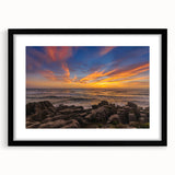 Extra large abstract art print depicting a colorful, textured New Zealand West Coast scenery on a black-framed canvas.