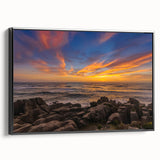 Black and white landscape art painting of New Zealand's west coast on framed canvas, ideal for bedroom decor.