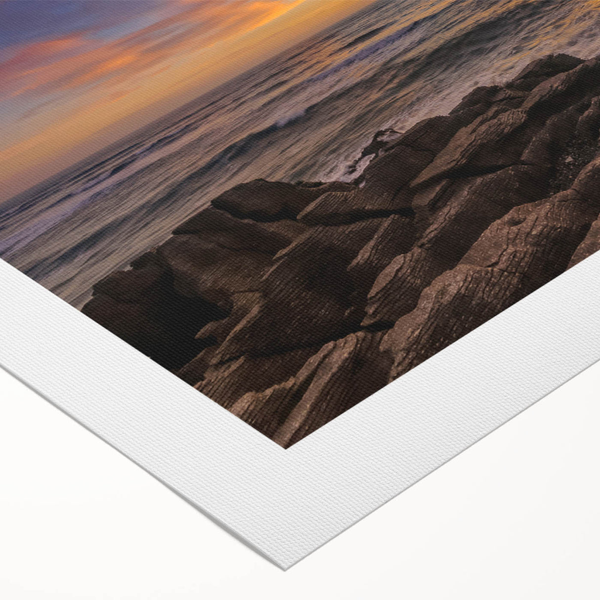 Art deco poster of New Zealand's West Coast in muted gray and blue tones on rolled canvas, suitable for dining room wall art.