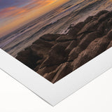 Art deco poster of New Zealand's West Coast in muted gray and blue tones on rolled canvas, suitable for dining room wall art.