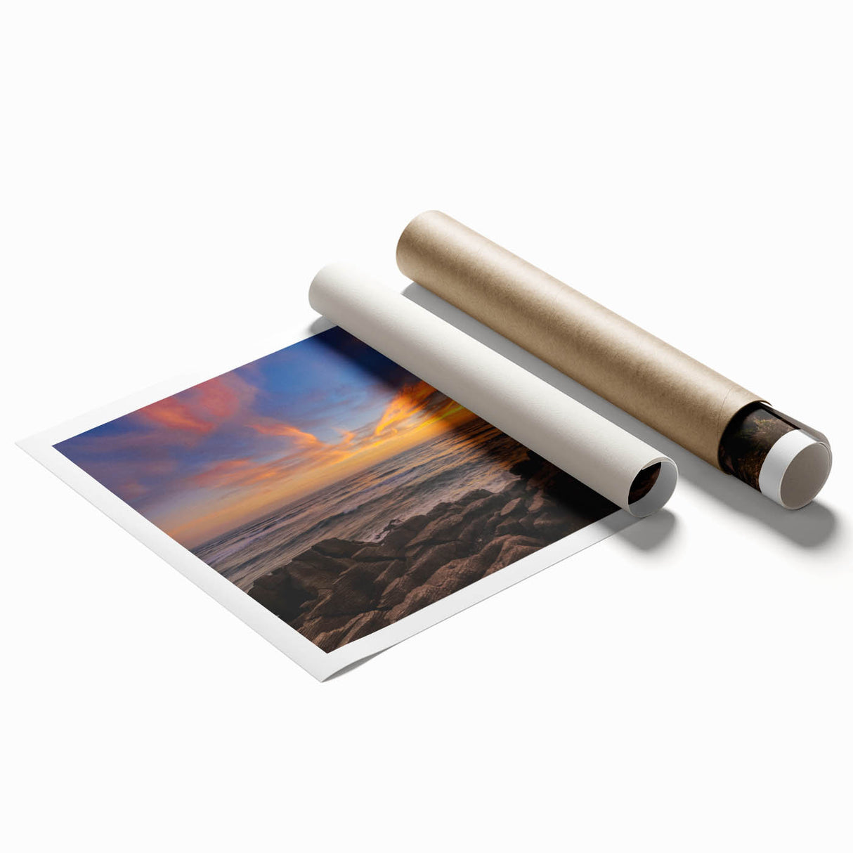 Extra large rolled print depicting a serene New Zealand West Coast scenery in soft blue and green tones.