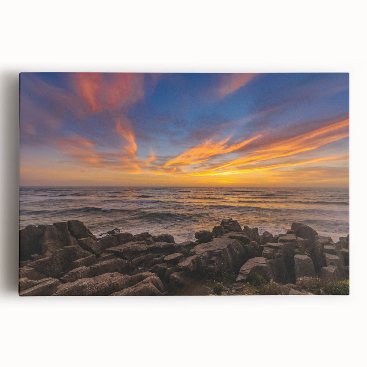 Black and white photograph of New Zealand's West Coast on stretched canvas, ideal for kitchen wall art.