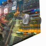 Large abstract wall art depicting a mid-century modernist scene of Buenos Aires in muted earth tones.