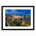 Extra large abstract art print of a colorful, textured Buenos Aires cityscape on a framed black mat.