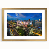 Extra large abstract art print featuring textured scenery of Buenos Aires in muted earth tones, framed in gold.
