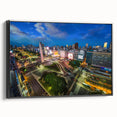 Black and white framed canvas of Buenos Aires landscape in vintage poster style, ideal for bedroom decor.