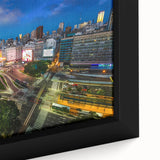 Extra large framed canvas featuring a textured black wall art scene of Buenos Aires with vibrant color accents.