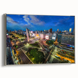 Framed canvas landscape art painting of Buenos Aires with colorful, vintage poster style.