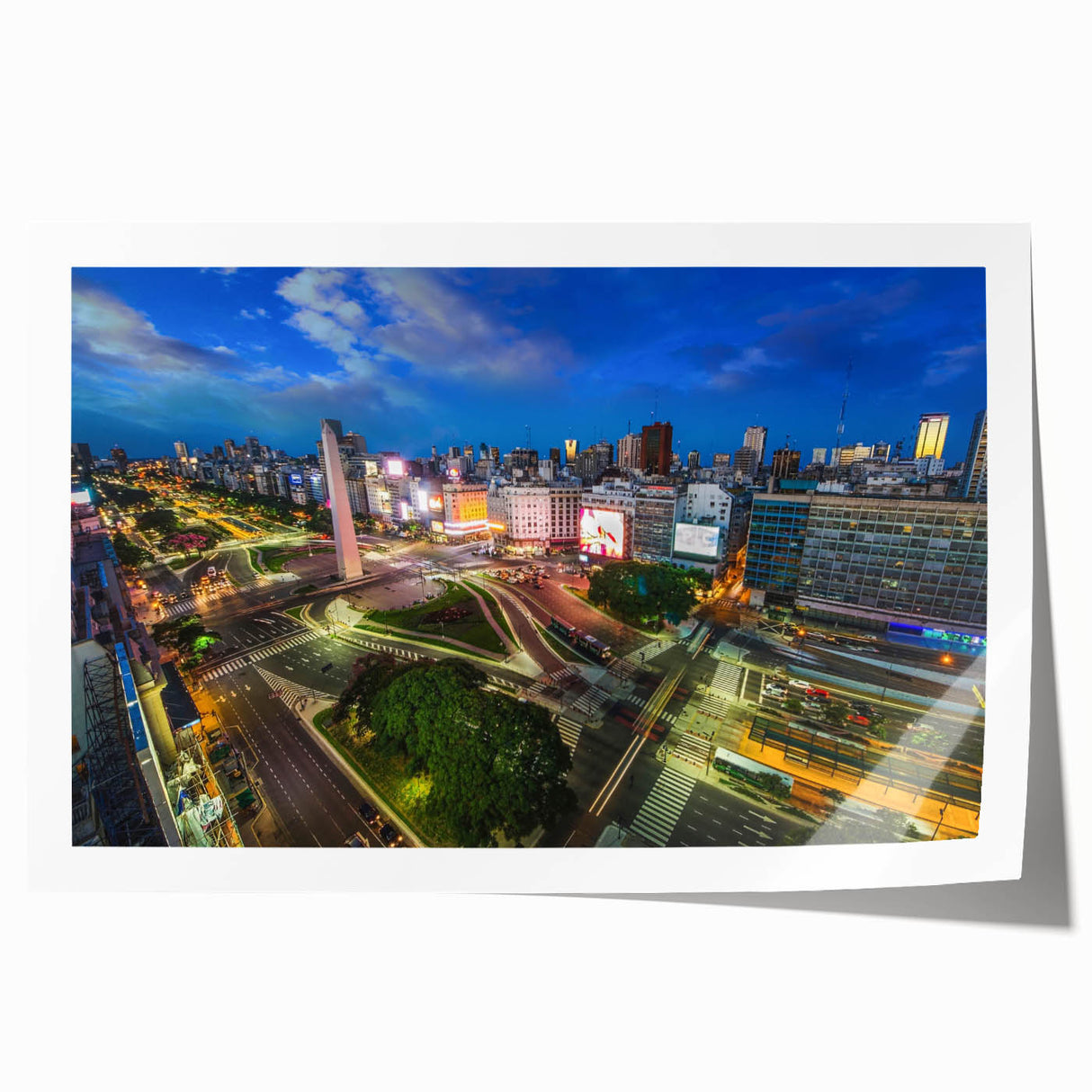 Rolled print of Buenos Aires scenery with vibrant floral motifs in pastel shades, ideal for art wall dining room.