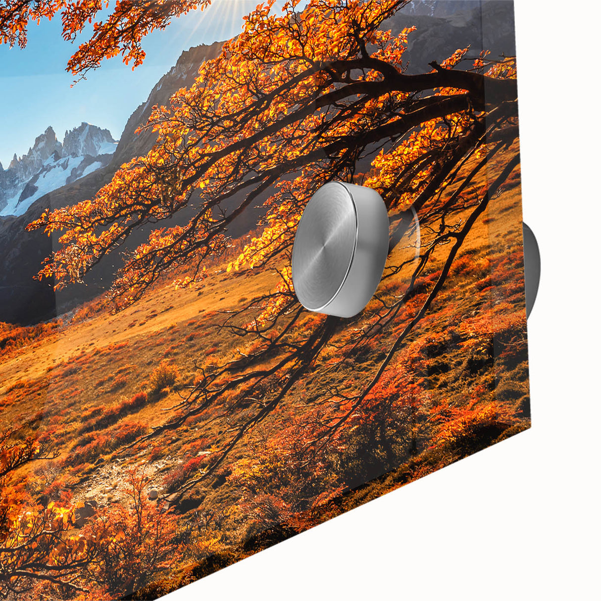 Large abstract depiction of an Argentine landscape in muted earth tones on acrylic glass, suitable for dining room art.