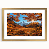 Extra large abstract art print of a textured South American scenery in a gold frame, ideal for living room decor.