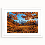 Abstract art print of a stylized Argentinian landscape in muted earth tones, framed with a white mat.