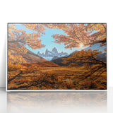 Art deco poster of a scenic Argentine landscape in muted earth tones on a framed acrylic.