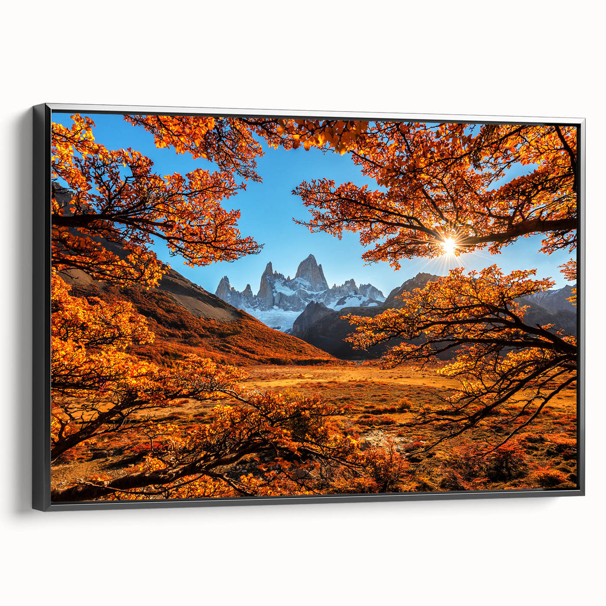 Black and white landscape art painting of an Argentine scenery on a framed canvas, ideal for bedroom wall decor.