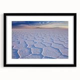 Extra large abstract art print depicting a colorful, textured scene of Bolivia's landscape on a black framed canvas.