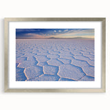 Textured abstract art print depicting a Bolivian landscape in muted earth tones, framed in silver, ideal for bedroom art.