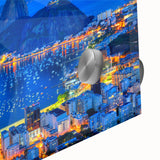 Large abstract wall art featuring a mid-century modernist Brazilian scenery in vibrant hues on acrylic glass.