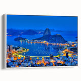 Vintage poster art of a Brazilian landscape in vibrant colors on a large framed canvas, ideal for living room decor.