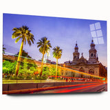 Acrylic print of a large abstract depiction of Santiago, Chile in muted earth tones, ideal for bedroom or dining room art.