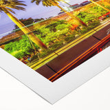 Art Deco poster of Santiago skyline in muted metallic tones on rolled canvas, suitable for dining room decor.