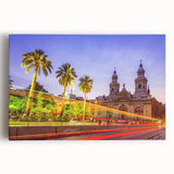 Black and white photograph of Santiago, Chile skyline on large stretched canvas, ideal for kitchen art.