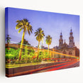 Large canvas print of Santiago, Chile skyline in muted earth tones, ideal for kitchen wall art.