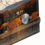 Large abstract wall art depicting Chilean landscapes in muted earth tones on acrylic glass.