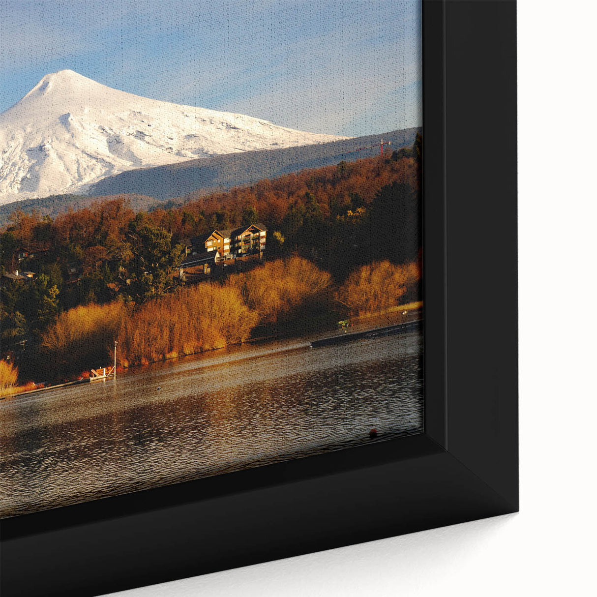 Extra large framed canvas featuring a textured depiction of a Chilean landscape in black with colorful accents.