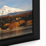 Extra large framed canvas featuring a textured depiction of a Chilean landscape in black with colorful accents.