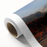 Art Deco poster of a Chilean landscape on rolled canvas, featuring muted earth tones, ideal for nursery wall art.