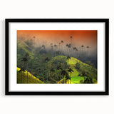 Abstract art print of a colorful Colombian landscape, featuring vibrant hues on a textured, extra large canvas.