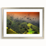 Textured abstract art print depicting vibrant South American scenery on a framed silver mat, suitable for bedroom decor.