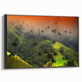 Black and white framed canvas of a Colombian landscape, ideal for bedroom wall art.