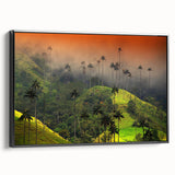 Black and white framed canvas of a Colombian landscape, ideal for bedroom wall art.