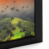 Extra large framed canvas featuring a textured, colorful abstract of a Colombian landscape, ideal for living room decor.