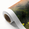 Art deco poster of a serene Colombian landscape in soothing pastel shades, rolled canvas, ideal for nursery wall art.