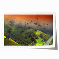 Extra large rolled print of a vibrant Colombian landscape with lush greenery and floral elements.