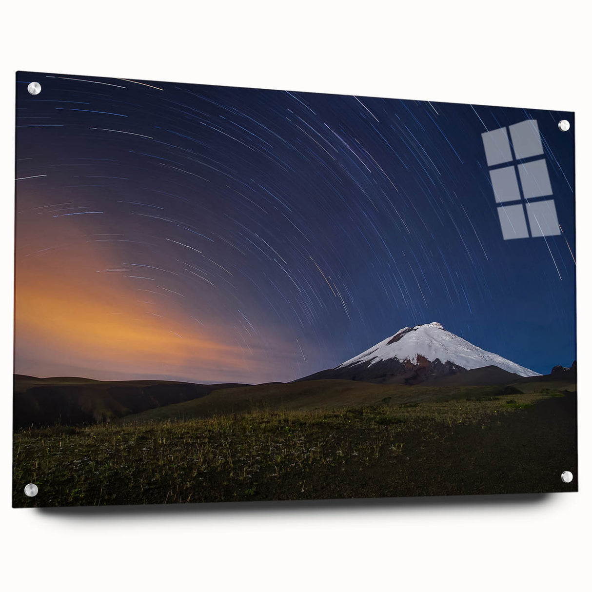 Acrylic print of a large abstract depiction of the Galápagos, with vibrant blue and green tones.