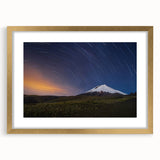 Extra large abstract art print of Galapagos scenery in textured style with a gold frame, suited for living room decor.