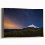 Framed canvas of a vintage-style landscape painting depicting the Galápagos Islands, in muted earth tones.