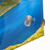 Large abstract wall art of an Ecuadorian landscape in muted earth tones on acrylic glass, suitable for dining room ambiance.