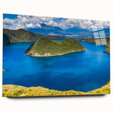 Large abstract wall art depicting a serene South American landscape in muted earth tones on acrylic glass.