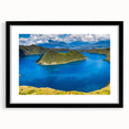 Extra large wall art featuring abstract art prints of a colorful, textured South American scenery on a black framed canvas.