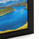 Extra large framed canvas featuring a textured, colorful abstract of a South American scenery, ideal for living room decor.