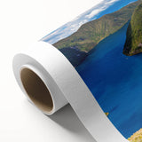 Art Deco poster of a South American scenery in pastel hues on rolled canvas, ideal for nursery wall art.